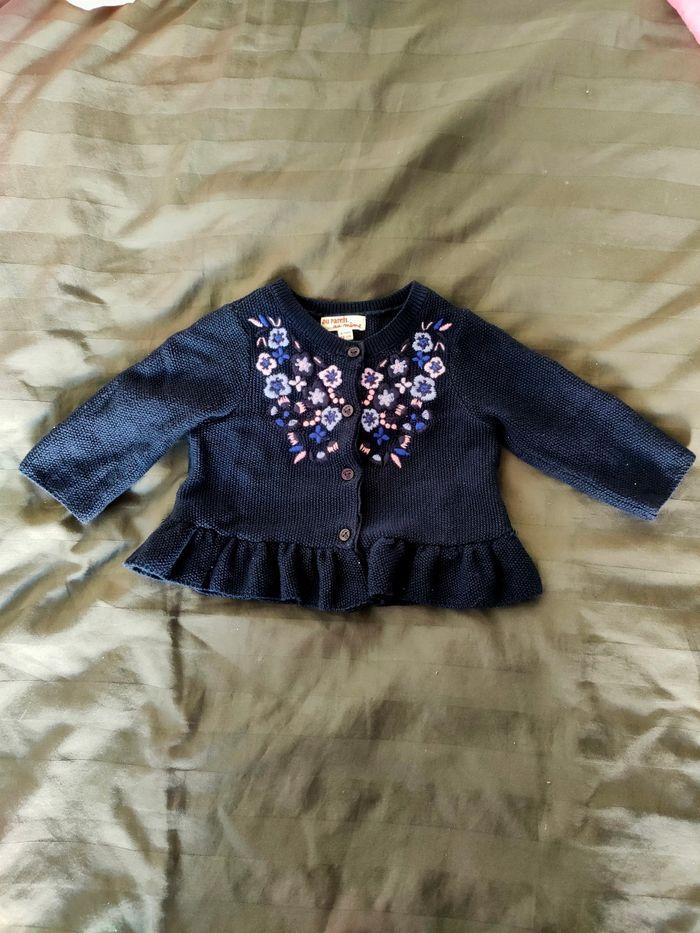 Gilet bleue avec des broderies fleurs fille 6 mois dpam