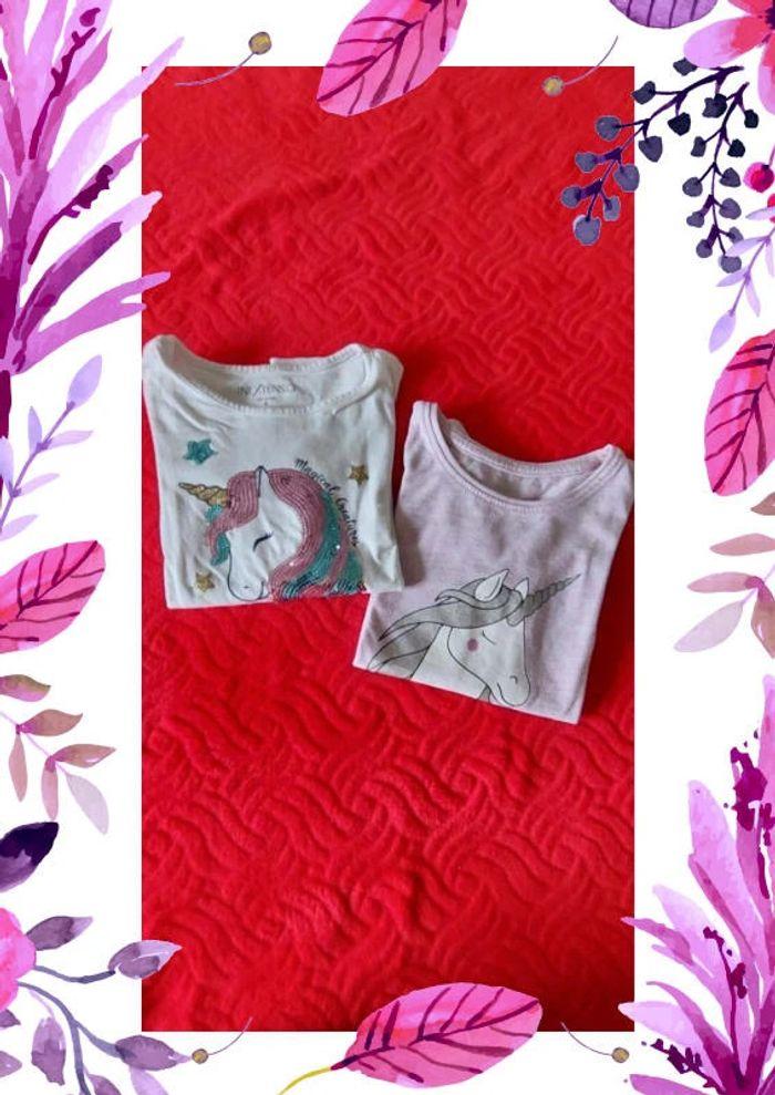 Lot 2 tee-shirts manches longues licorne fille 4 ans - photo numéro 1