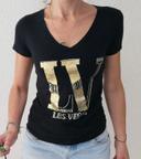 T-shirt col V, noir or, Las Vegas, S