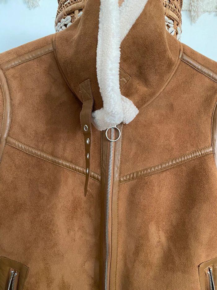 Manteau moumoute camel / blanc - photo numéro 2