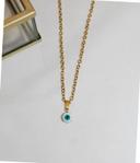 Collier mini pendentif oeil protecteur mati turquoise en acier inoxydable doré