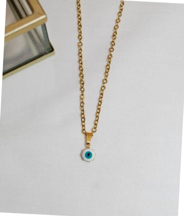 Collier mini pendentif oeil protecteur mati turquoise en acier inoxydable doré - photo numéro 1