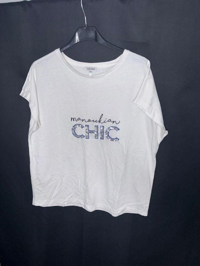 T-shirt blanc, Manoukian avec sequins argenté, taille 44 - photo numéro 1