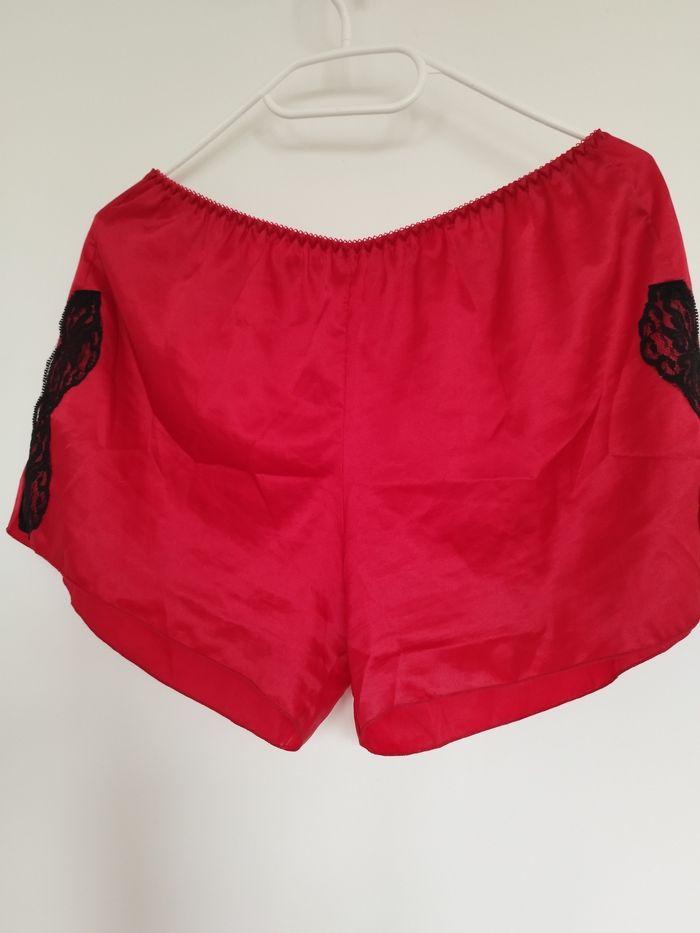 Ensemble short et haut en satin rouge et dentelle noir xl - photo numéro 3