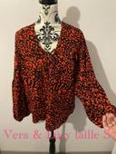 Blouse à manches longues noir à motifs rouge fluide vera & Lucy taille S