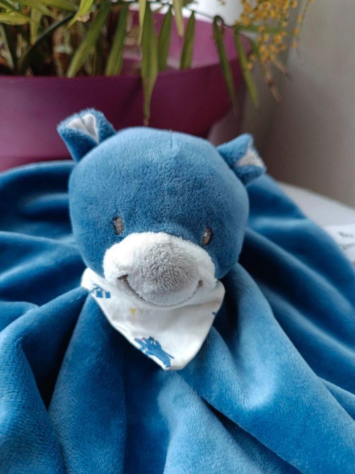 Peluche plush bout'chou boutchou doudou ours Bear ours small mouchoir couverture bleu blue cirque - photo numéro 2