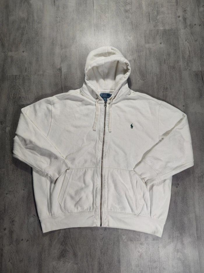 Veste à Capuche Full Zip Ralph Lauren Blanc Logo Brodé Vert Taille 3XL Homme - photo numéro 3