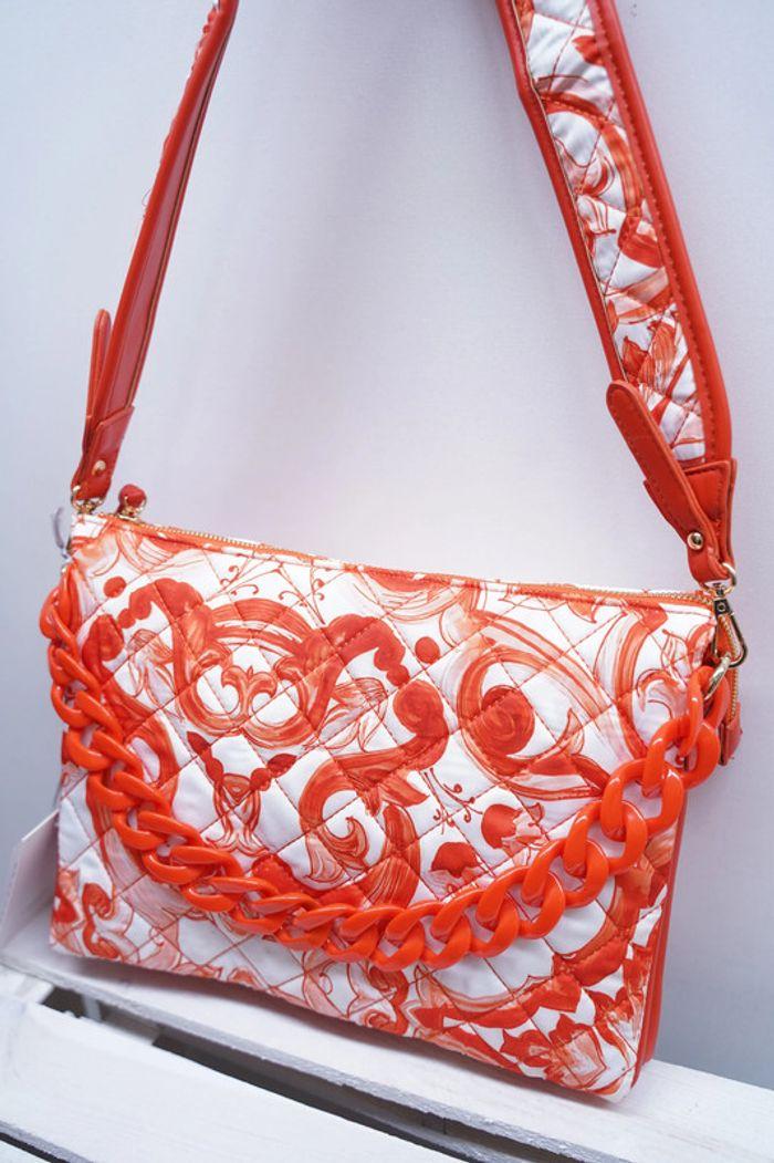 Sac à main/sac à bandoulière Orange/blanc Sac en tissu matelassé en simili cuir neuf - photo numéro 1