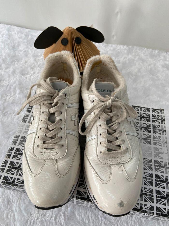 Baskets Sneakers Premiata vernis beige creme T 40 tbe sauf. - photo numéro 2