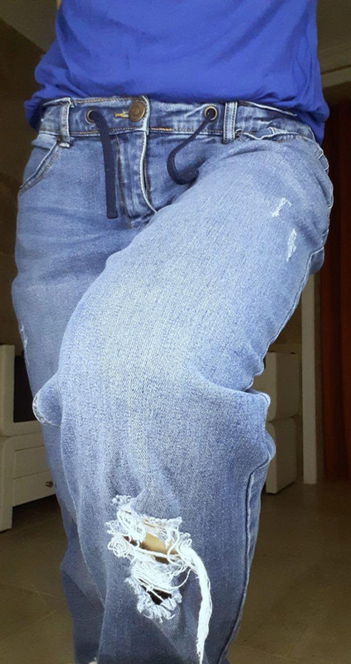 Jeans longs bleu clair troué taille mi-haute à lacet style jogging T.36/38 - photo numéro 10