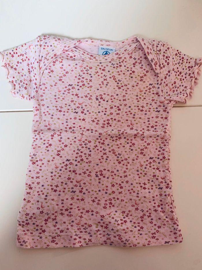 Tee shirt rose fleuri petit bateau 6 mois - photo numéro 2