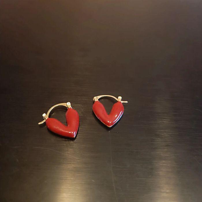 Boucles d'oreilles cœur acier inoxydable rouge - photo numéro 1