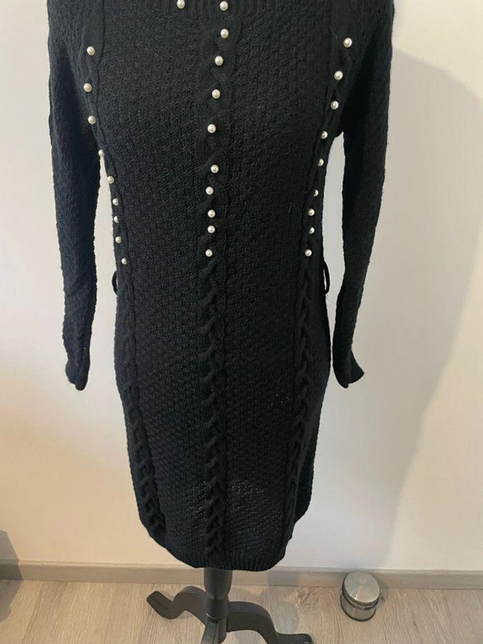 Robe pull à manches longues noir a perles blanc taille 38 - photo numéro 3