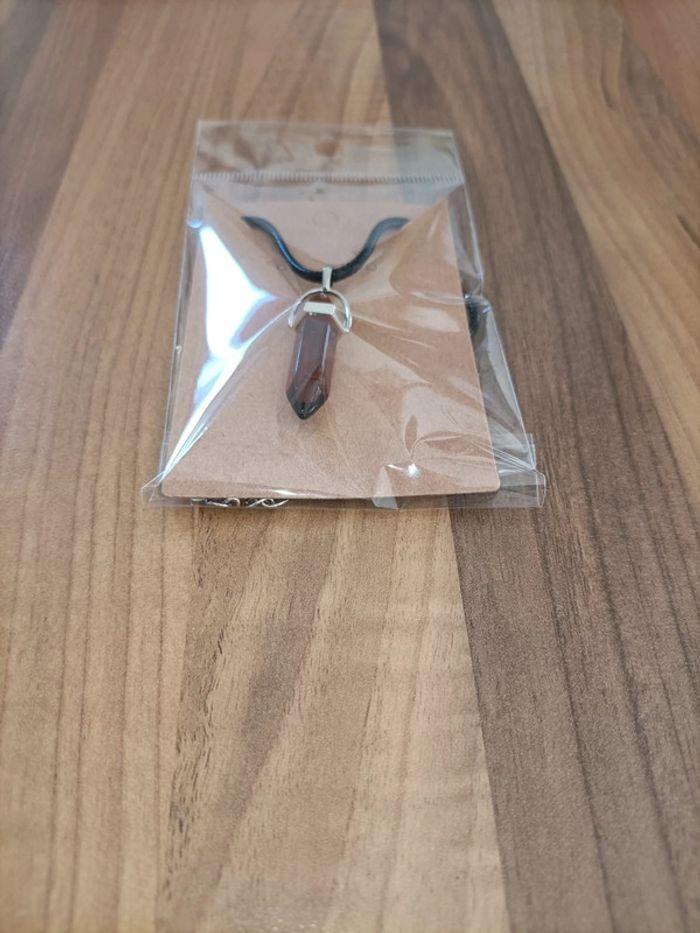 Collier neuf avec pendentif losange verre marron - photo numéro 5