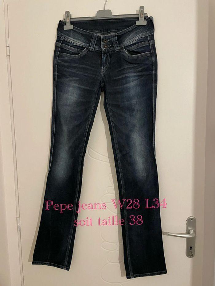 Jean extensible bleu effet délavé taille basse coupe slim pepe jeans taille W28 L34 soit taille 38 - photo numéro 1