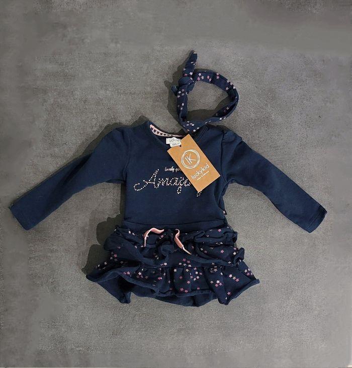 Robe bleue marine à volants+ bandeau - photo numéro 1