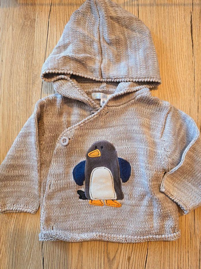 Veste gilet pingouin grise 3 mois bébé garçon