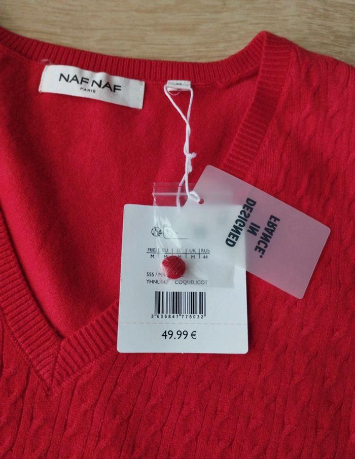 Pull rouge femme boutons sur les manches taille M Naf Naf - photo numéro 3