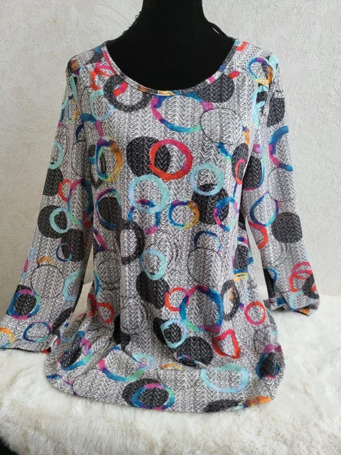 Blouse pull rond gris multicolore toscane taille 48 - photo numéro 2