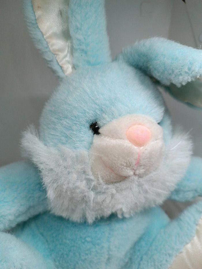 Peluche doudou Teddy lapin bunnies rabbit bleu blanc gipsy vintage satiné satin - photo numéro 2