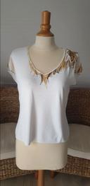 T-shirt perles blanc et doré Karen Scott 40