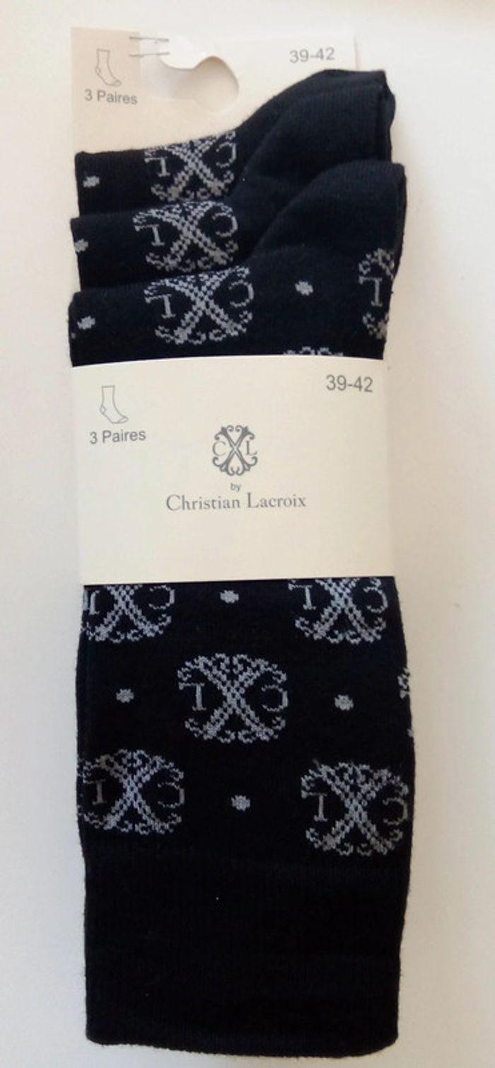 Lot de 3 paires de chaussettes noires Christian Lacroix avec logo en coton taille 39/42 - photo numéro 2