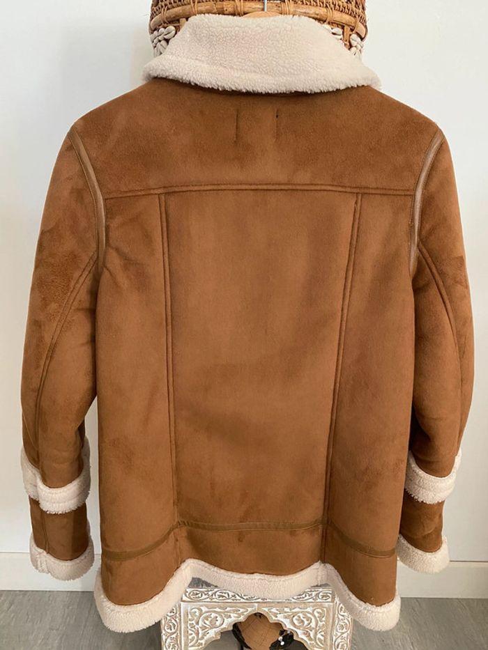 Manteau moumoute camel / blanc - photo numéro 3