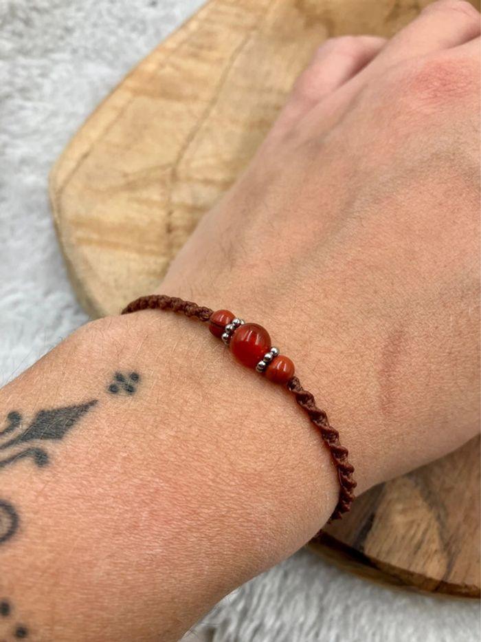 Bracelet en macramé et acier inoxydable avec pierre d’Agate et Jaspe rouge - photo numéro 2