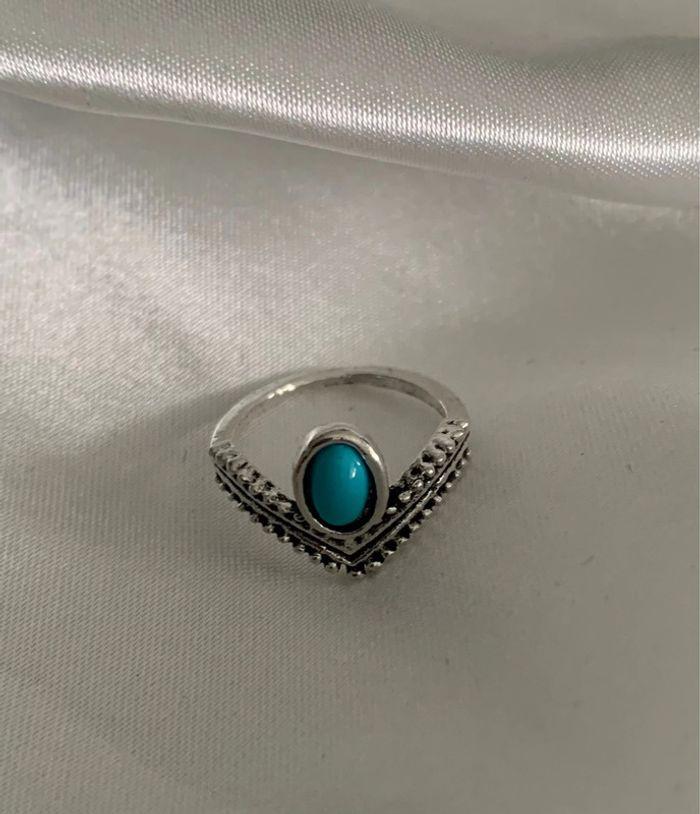 Bague argentée bleue turquoise taille 51/52 - photo numéro 1