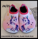 Chaussons piscine, plage, motifs licorne T: 24/25 Neuve