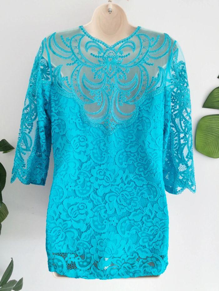 Top bleu turquoise strass et dentelle Eden Rose Taille 5 - XL - photo numéro 5