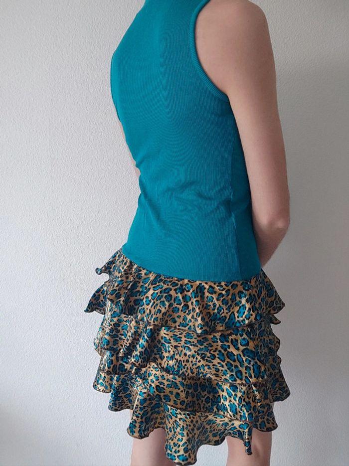 Mini robe moulante turquoise froufrou léopard y2k / Insolente Paris 🇨🇵 36/S à 38/M - photo numéro 4