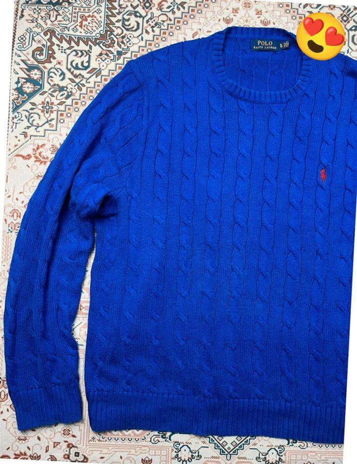 Pull torsadé Ralph Lauren bleu en coton pour homme | Taille XL - photo numéro 3