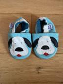 Chaussons en cuir, bleu ciel avec petits chiens, 0/6 mois petit marin