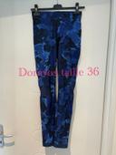 Legging de sport skinny taille haute bleu à motifs bleu marine aération intégré domyos taille 36