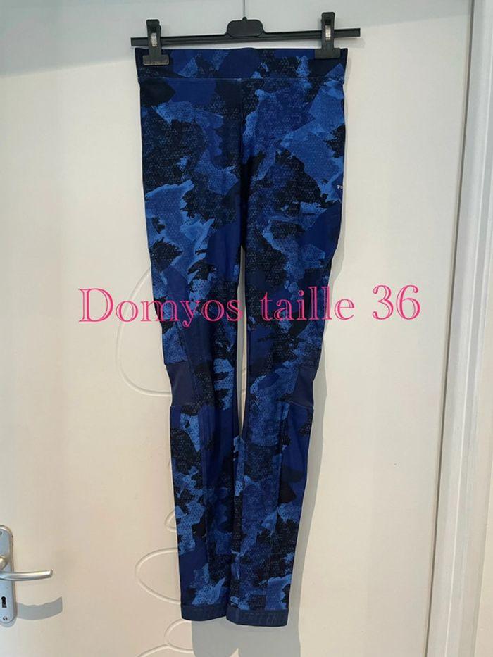 Legging de sport skinny taille haute bleu à motifs bleu marine aération intégré domyos taille 36 - photo numéro 1