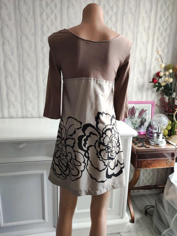 Robe bi-matiere marron beige taille S - photo numéro 4