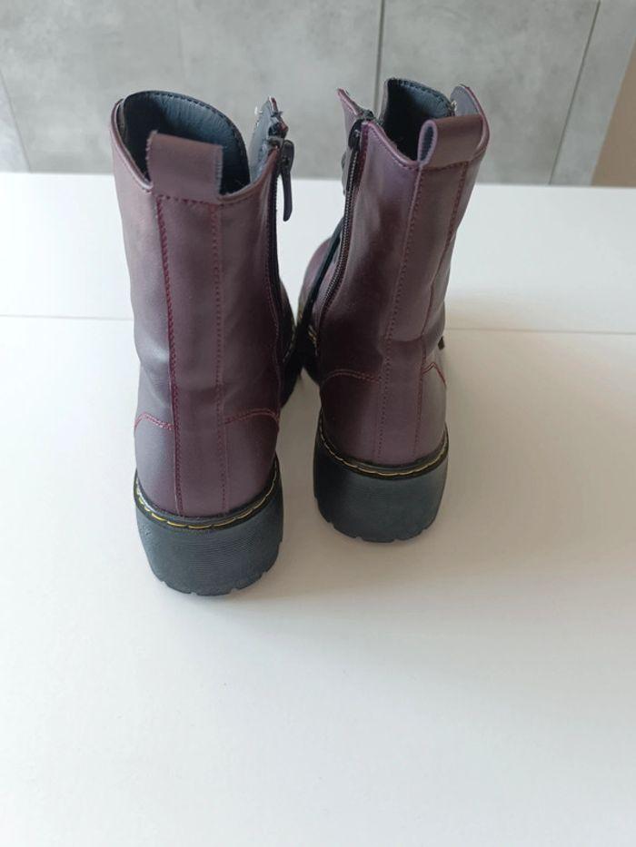 Bottes à lacets et fermeture éclair mi-mollet bordeau taille 38 - photo numéro 3