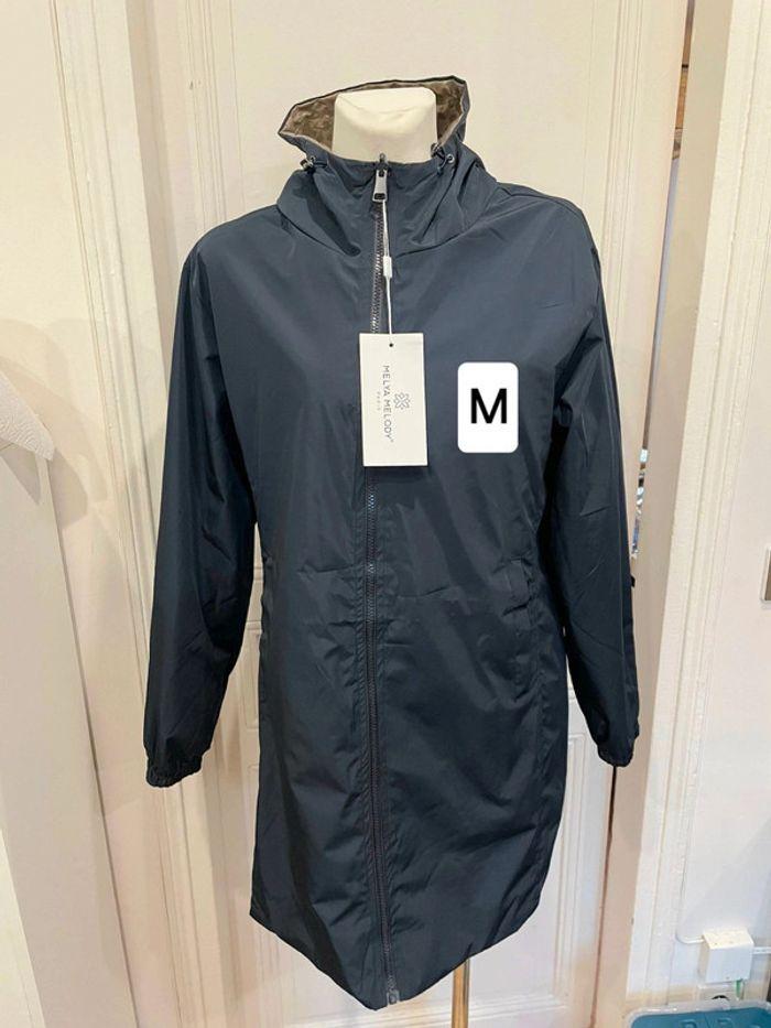 Manteau femme imperméable réversible demi long souple doublé marine doré léopard taille M - photo numéro 1