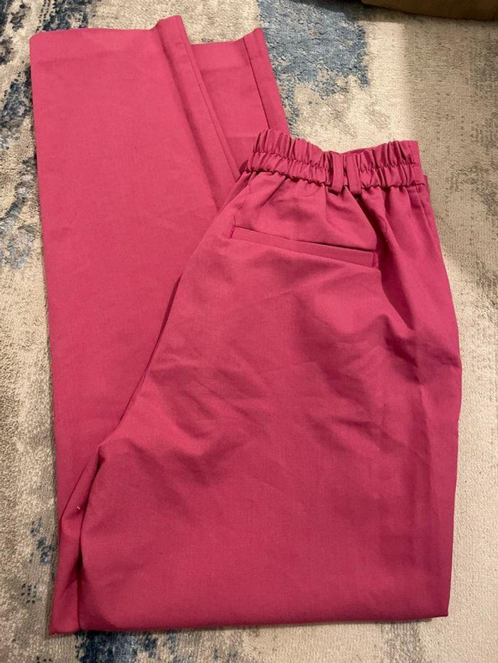 Pantalon droit taille haute rose - photo numéro 1