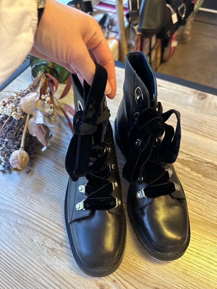 Bottines Claudie Pierlot en cuir noir et lacets en velours, modèle Aramis, pointure 36 - photo numéro 6