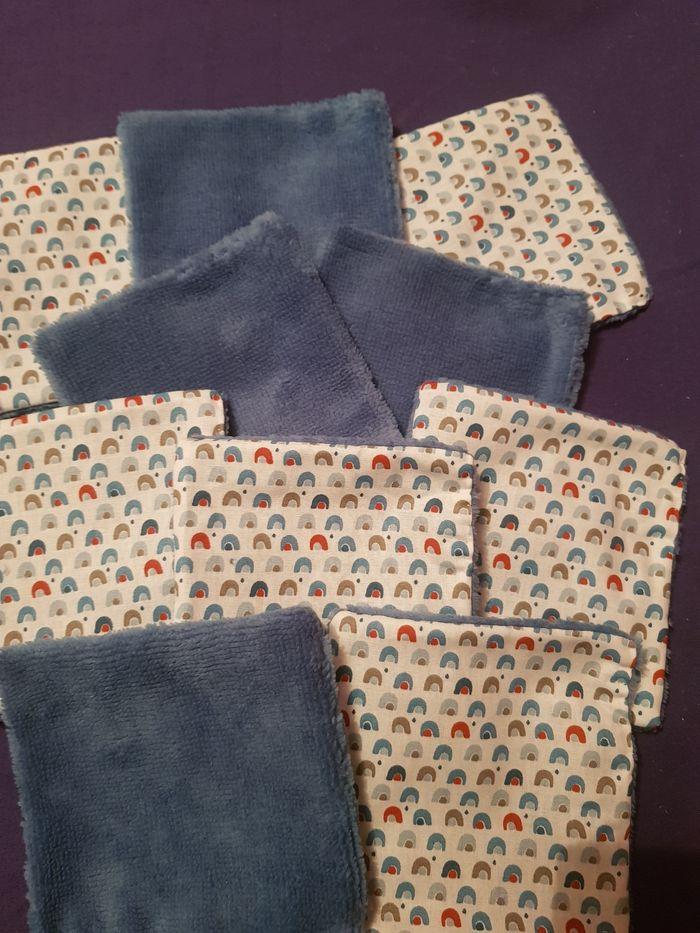 Lot lingettes bambou bleu et tissu multicolore