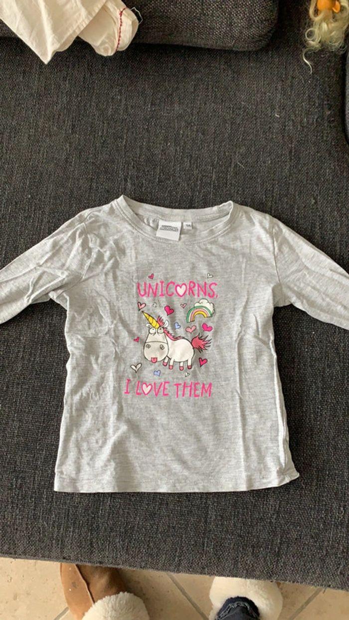 Tee-shirt gris, imprimé licorne, 5 ans, parfait état - photo numéro 1