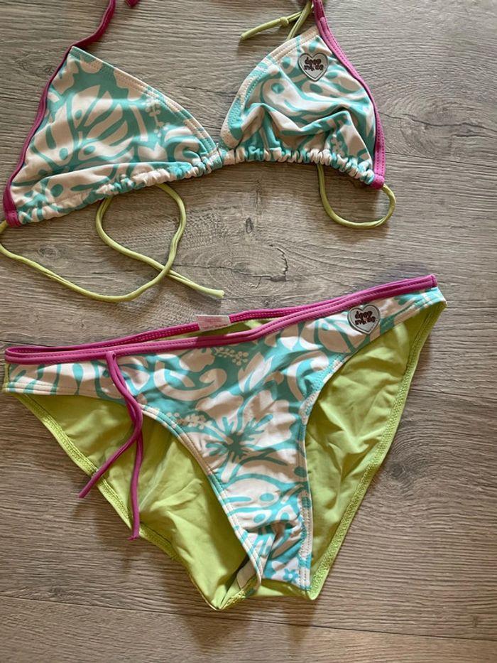 Maillot de bain 2 pièces soutien-gorge et culotte blanc à motifs turquoise vert deep inside taille L - photo numéro 3