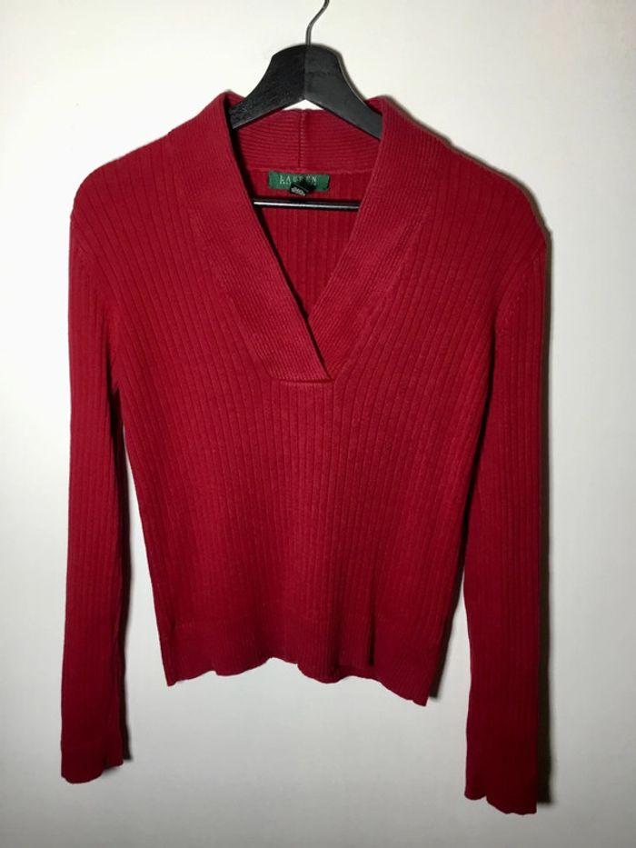 Pull col en V pour femme Lauren Ralph Lauren « Petite » couleur rouge taille S 050 - photo numéro 1