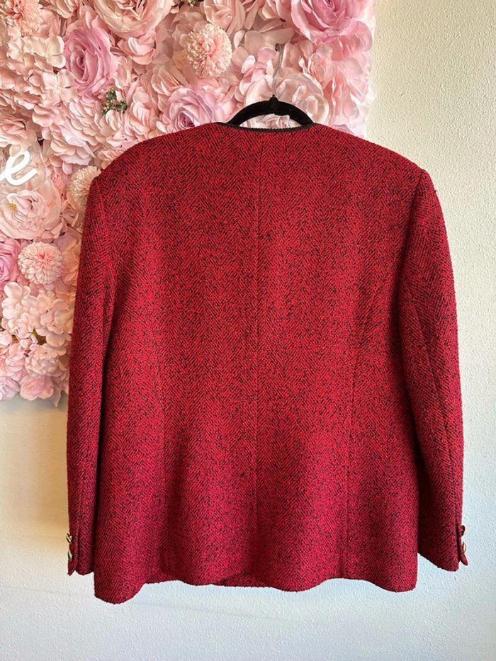 Veste vintage en laine à motif tweed rouge et noir, taille 40 - photo numéro 6