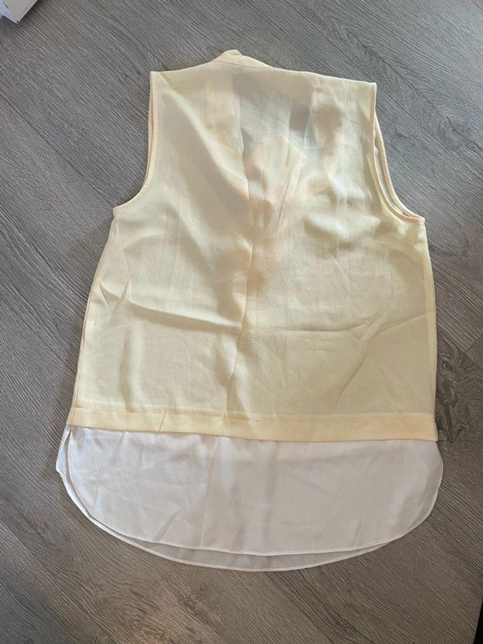 Blouse débardeur sans manche noeud devant jaune clair et blanc taille 38 - photo numéro 3