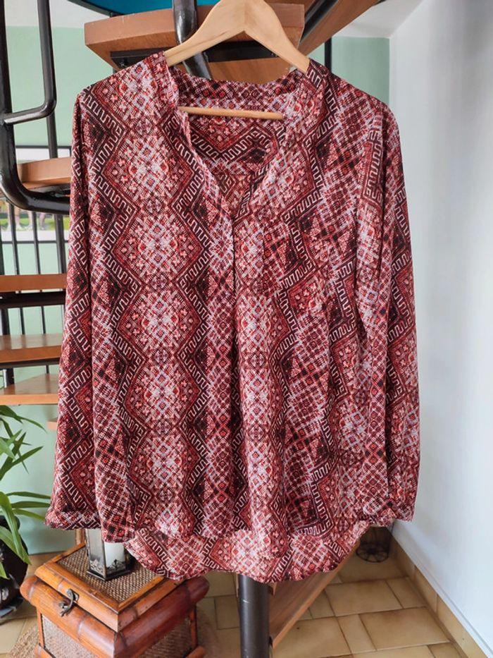 Blouse chemisier bordeaux à motif vintage - photo numéro 2