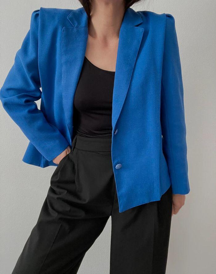 Blazer court bleu à plis - photo numéro 5