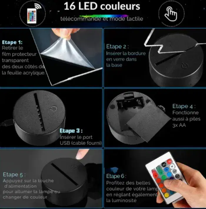 Lampe LED 3D Evoli  16 couleurs - photo numéro 4